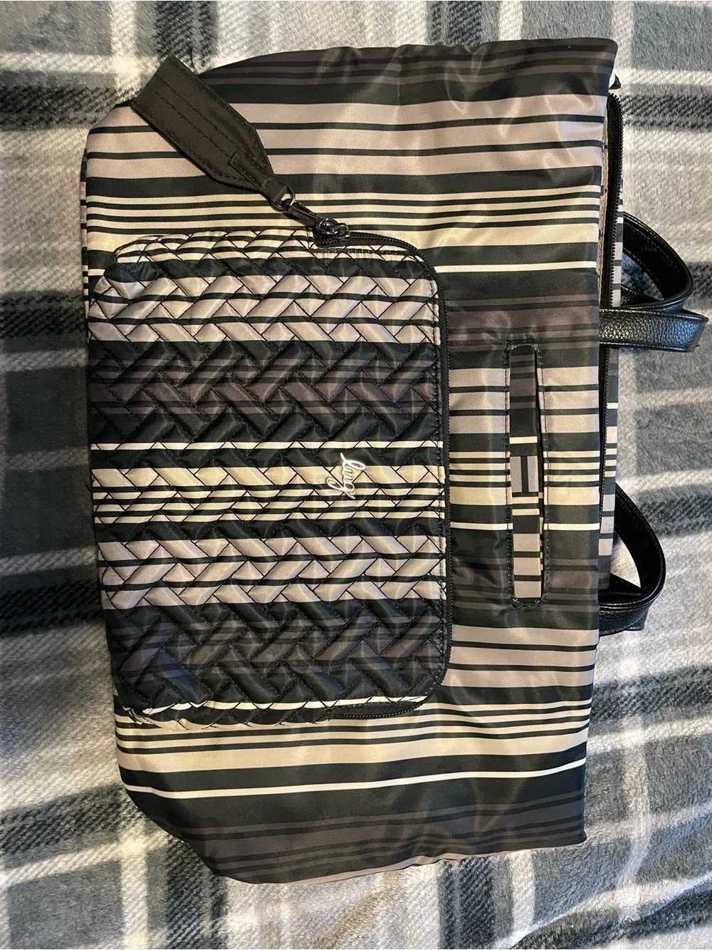 lug Striped Quilted Tote in Black and Gray